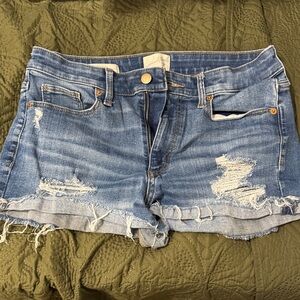 Women’s Distressed Light Blue Denim Jean Shorts - Casual Frayed Hem